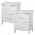 Pair of 2 Drawers Shabby Chic French White Wood Bedside Tables Unit Wooden Nightstand Cabinets with Storage Drawers